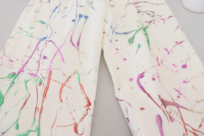 Pantalon en denim blanc à imprimé éclaboussures chic Dolce &amp; Gabbana
