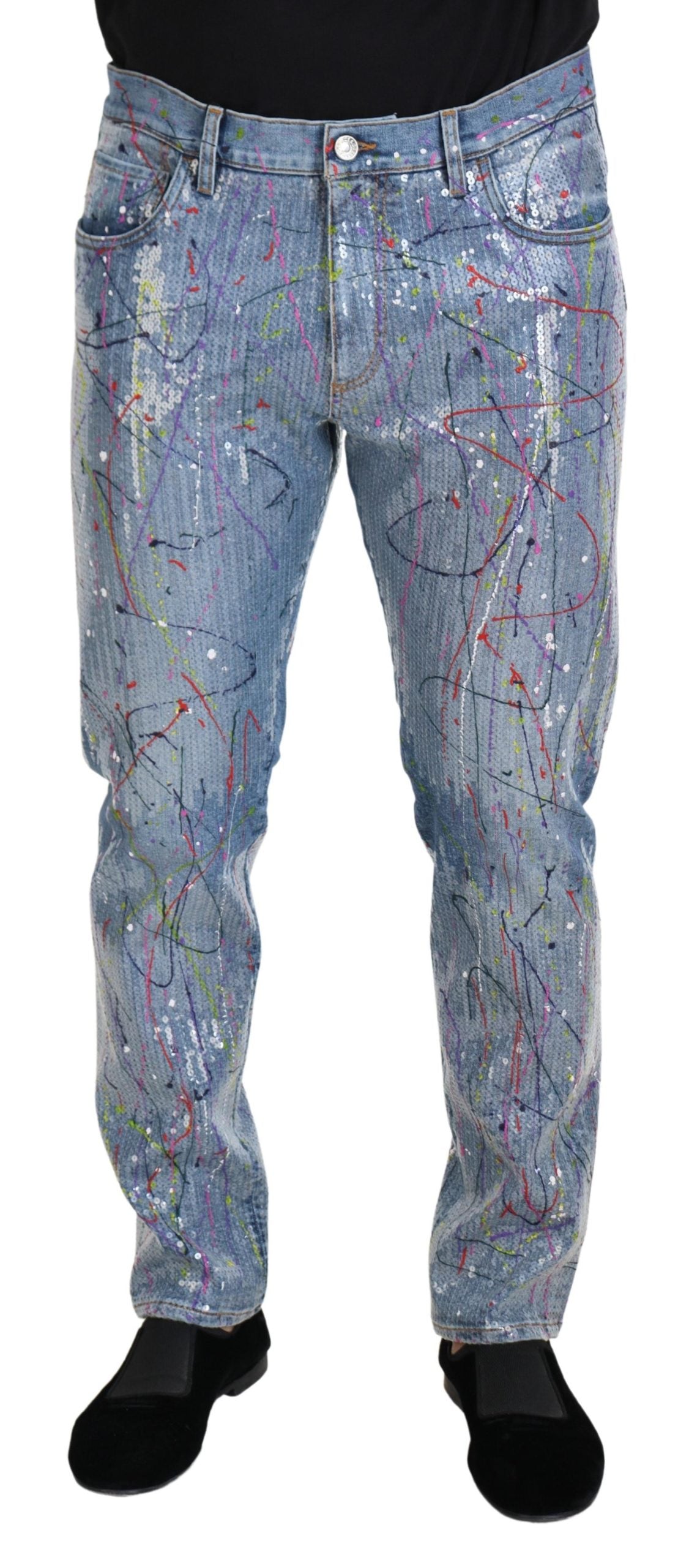 Pantalon en denim Dolce &amp; Gabbana à motif éclaboussures de couleur exquis