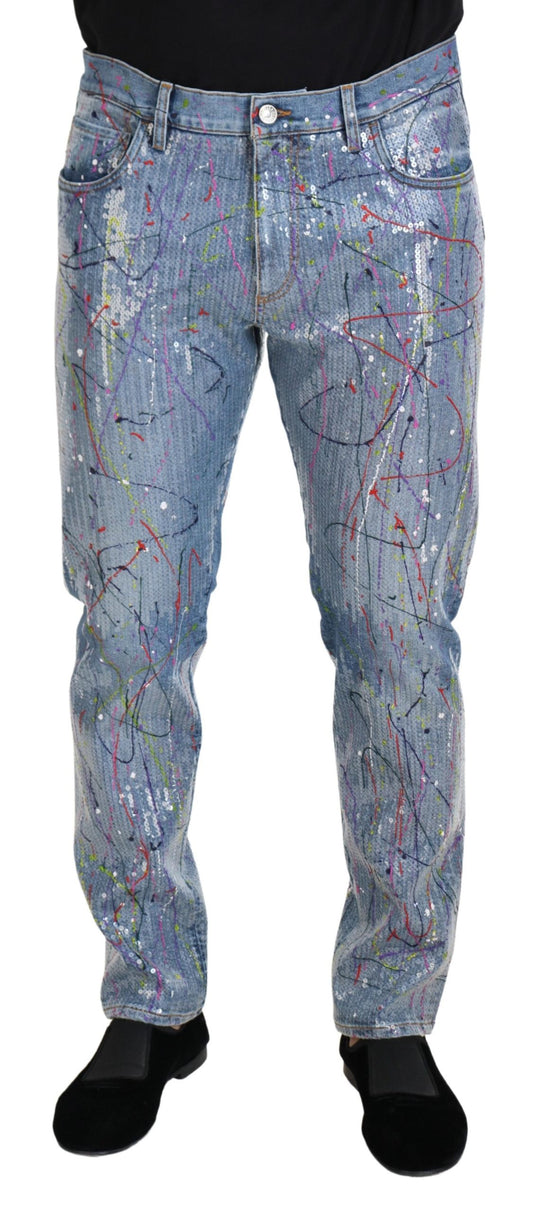Pantalon en denim Dolce &amp; Gabbana à motif éclaboussures de couleur exquis