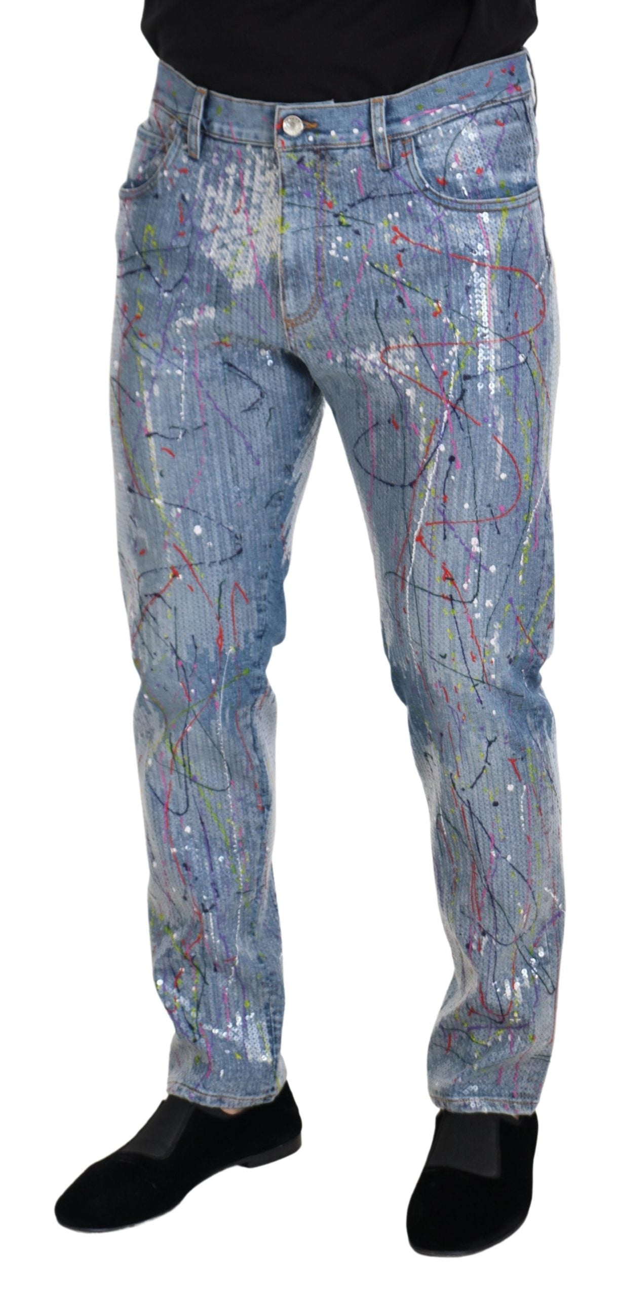 Pantalon en denim Dolce &amp; Gabbana à motif éclaboussures de couleur exquis