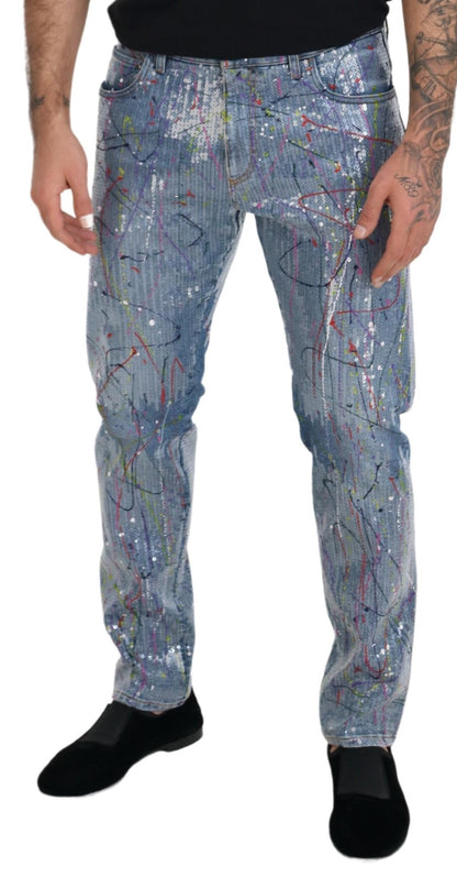 Pantalon en denim Dolce &amp; Gabbana à motif éclaboussures de couleur exquis