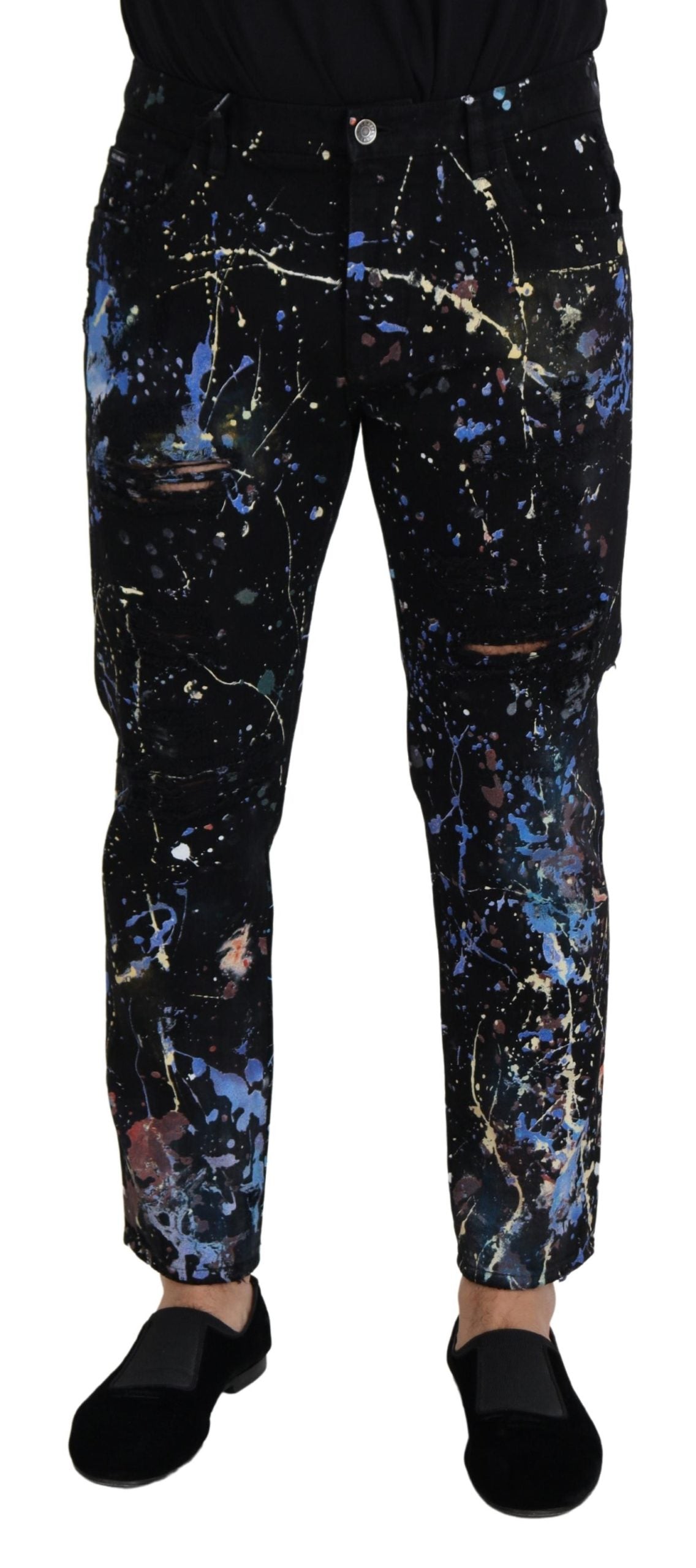 Dolce &amp; Gabbana Black Cotton Color Splash Print Denim Jeans