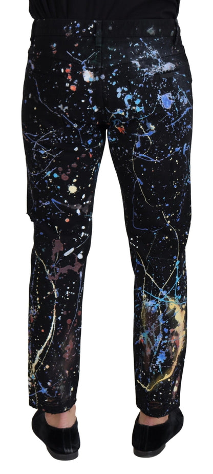 Dolce &amp; Gabbana Black Cotton Color Splash Print Denim Jeans