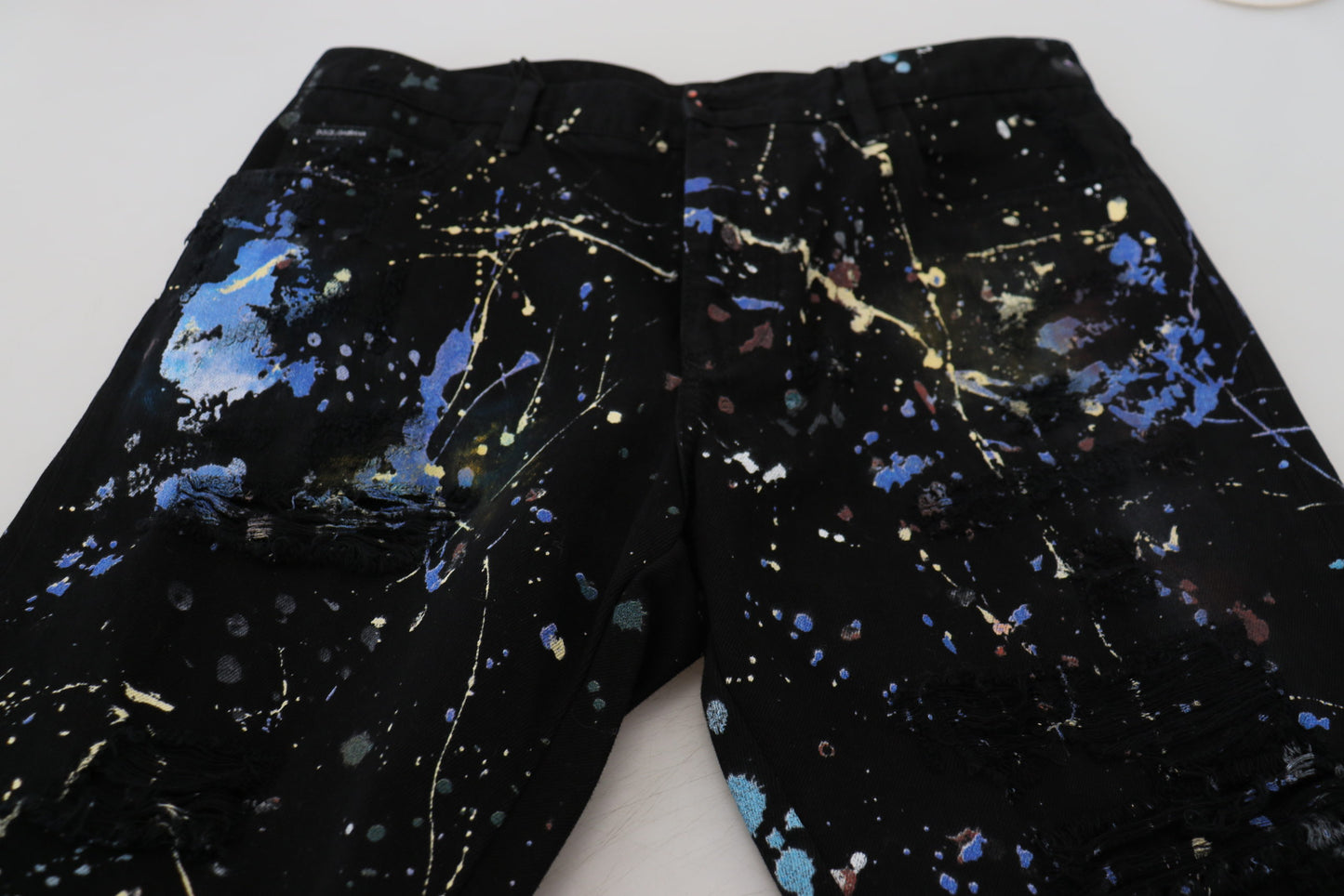 Dolce &amp; Gabbana Black Cotton Color Splash Print Denim Jeans