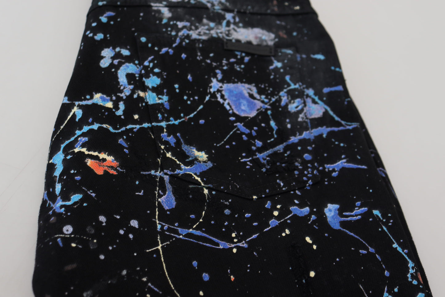 Dolce &amp; Gabbana Black Cotton Color Splash Print Denim Jeans
