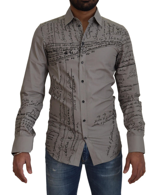 Dolce & Gabbana Gray Printed Cotton Slim Dress GOLD Shirt by Dolce & Gabbana