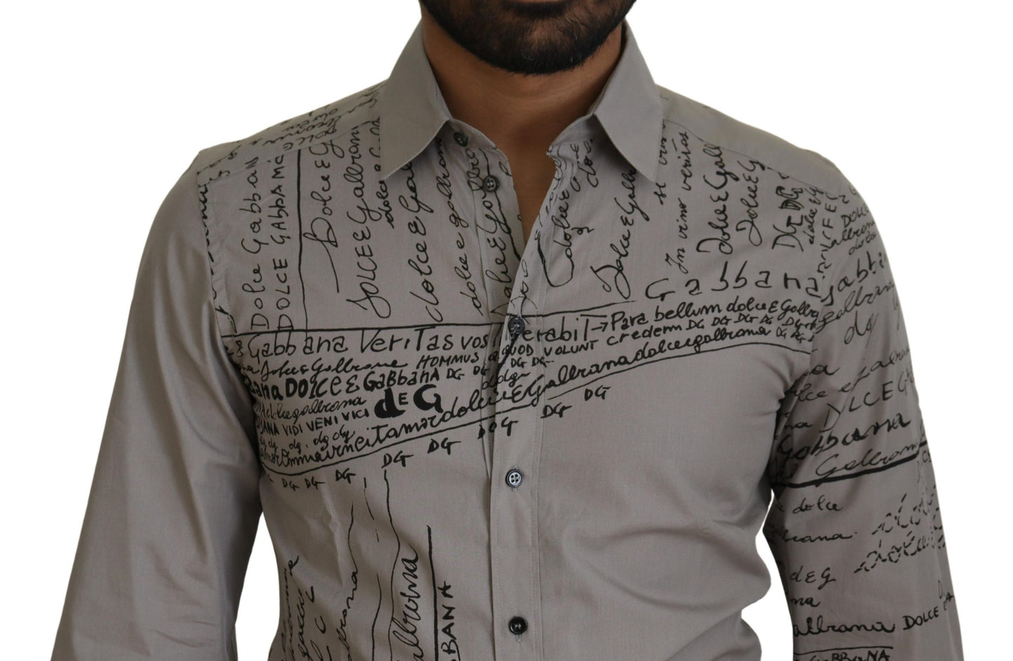 Dolce & Gabbana Gray Printed Cotton Slim Dress GOLD Shirt by Dolce & Gabbana
