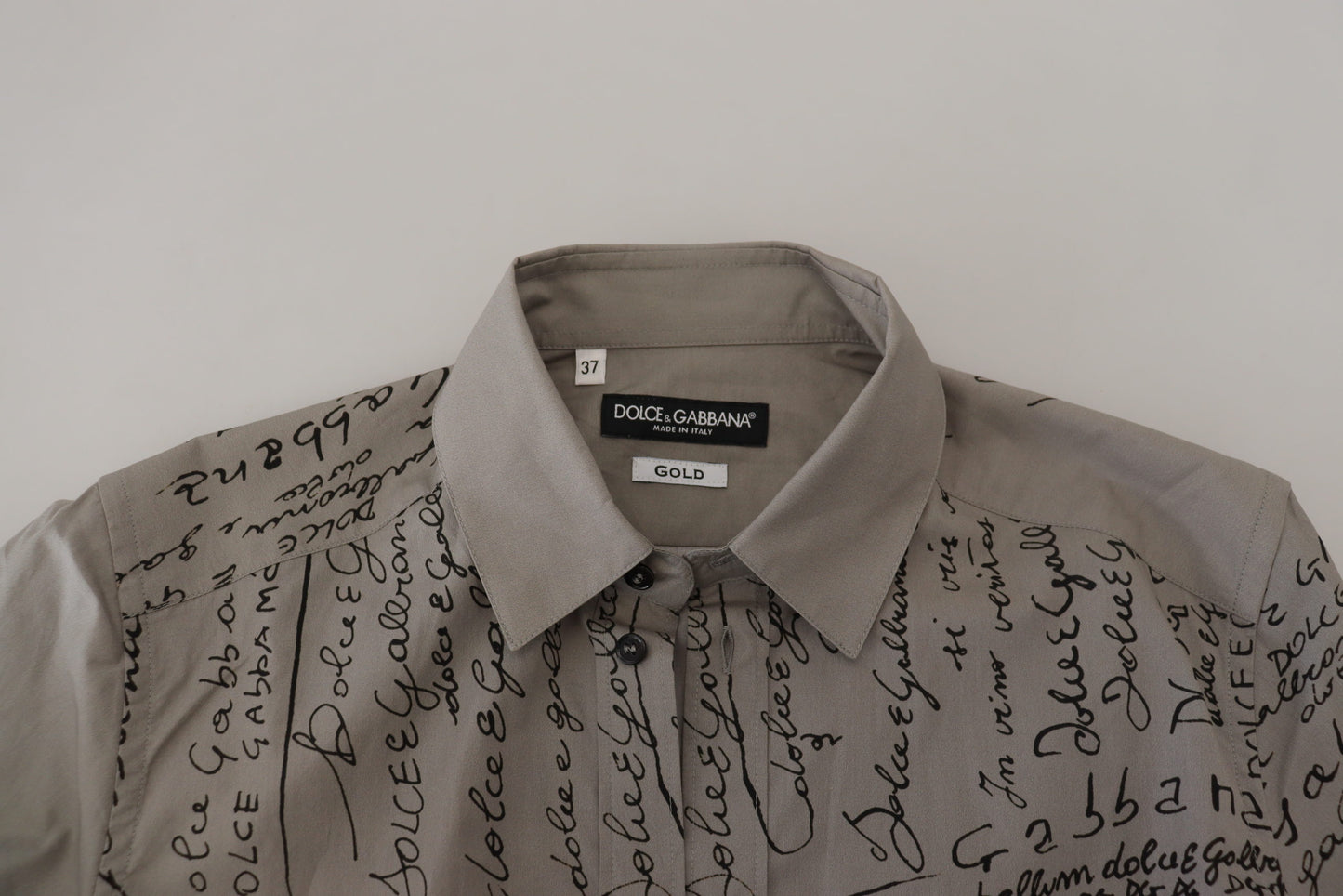 Dolce & Gabbana Gray Printed Cotton Slim Dress GOLD Shirt by Dolce & Gabbana