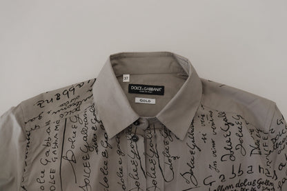 Dolce & Gabbana Gray Printed Cotton Slim Dress GOLD Shirt by Dolce & Gabbana