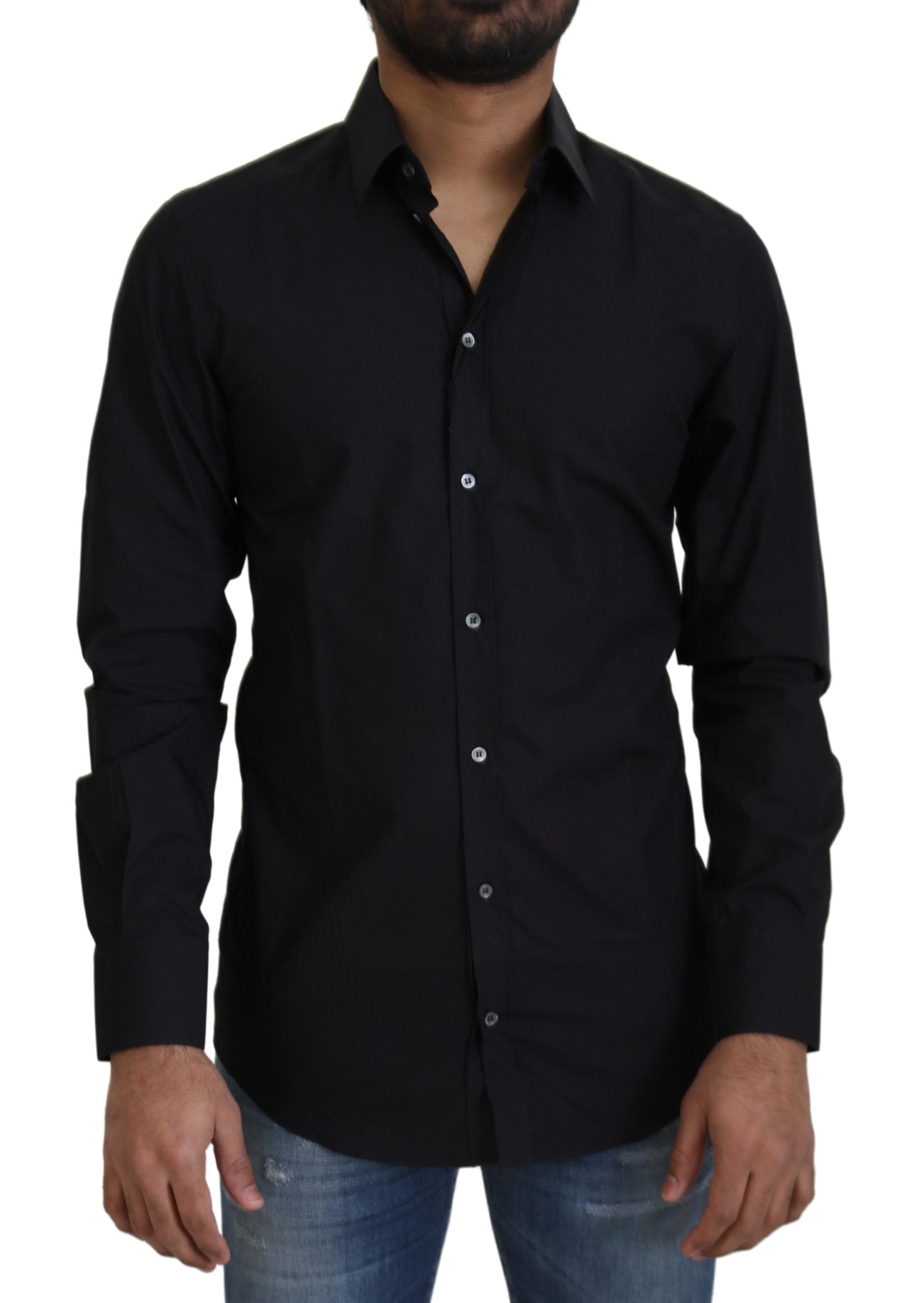 Dolce & Gabbana Black Cotton Slim Fit Formal Dress GOLD Shirt by Dolce & Gabbana