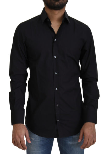 Dolce & Gabbana Black Cotton Slim Fit Formal Dress GOLD Shirt by Dolce & Gabbana