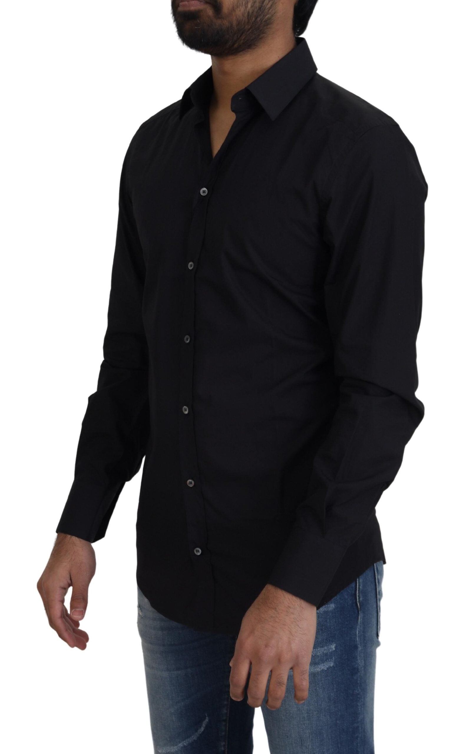 Dolce & Gabbana Black Cotton Slim Fit Formal Dress GOLD Shirt by Dolce & Gabbana