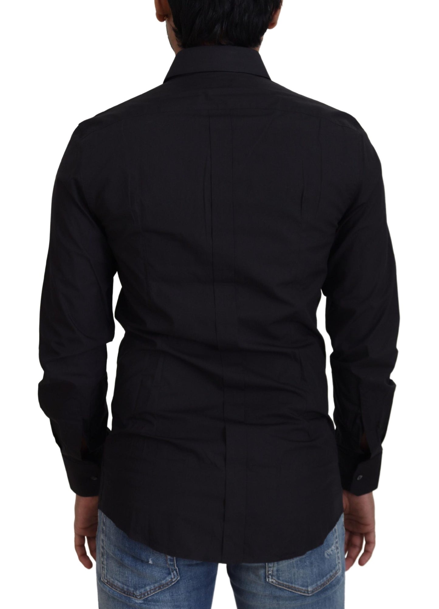 Dolce & Gabbana Black Cotton Slim Fit Formal Dress GOLD Shirt by Dolce & Gabbana