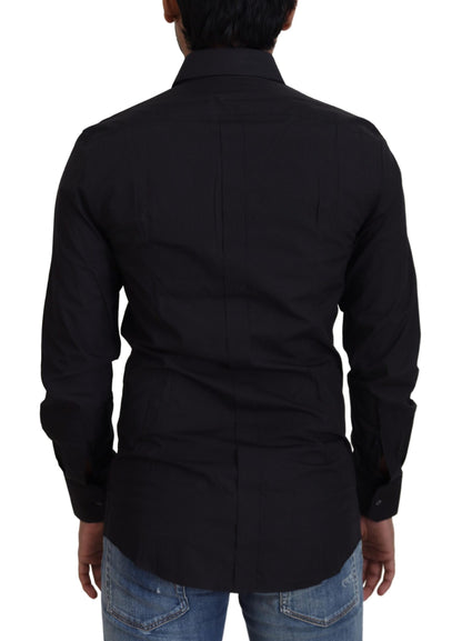Dolce & Gabbana Black Cotton Slim Fit Formal Dress GOLD Shirt by Dolce & Gabbana