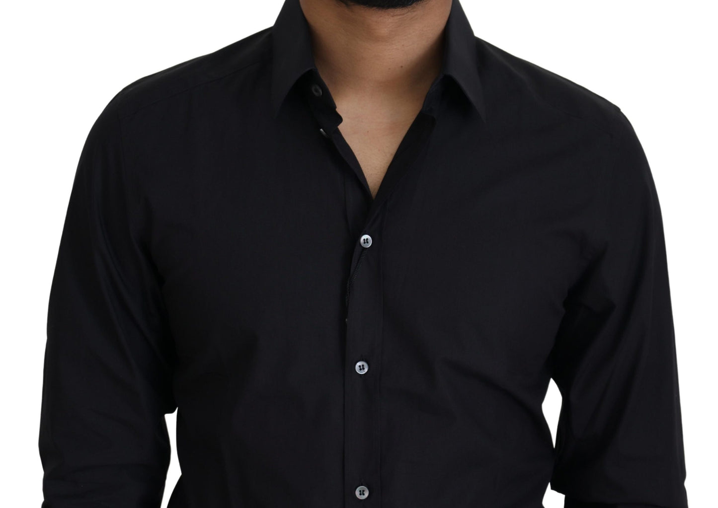 Dolce & Gabbana Black Cotton Slim Fit Formal Dress GOLD Shirt by Dolce & Gabbana