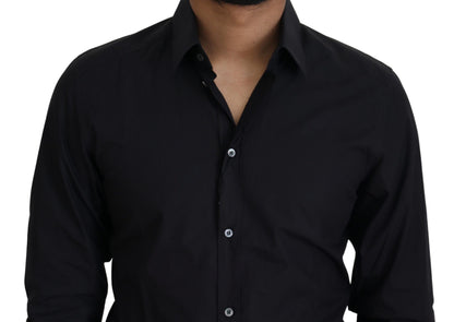 Dolce & Gabbana Black Cotton Slim Fit Formal Dress GOLD Shirt by Dolce & Gabbana