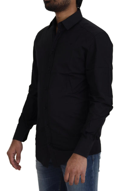 Dolce & Gabbana Black Cotton Slim Fit Formal Dress GOLD Shirt by Dolce & Gabbana