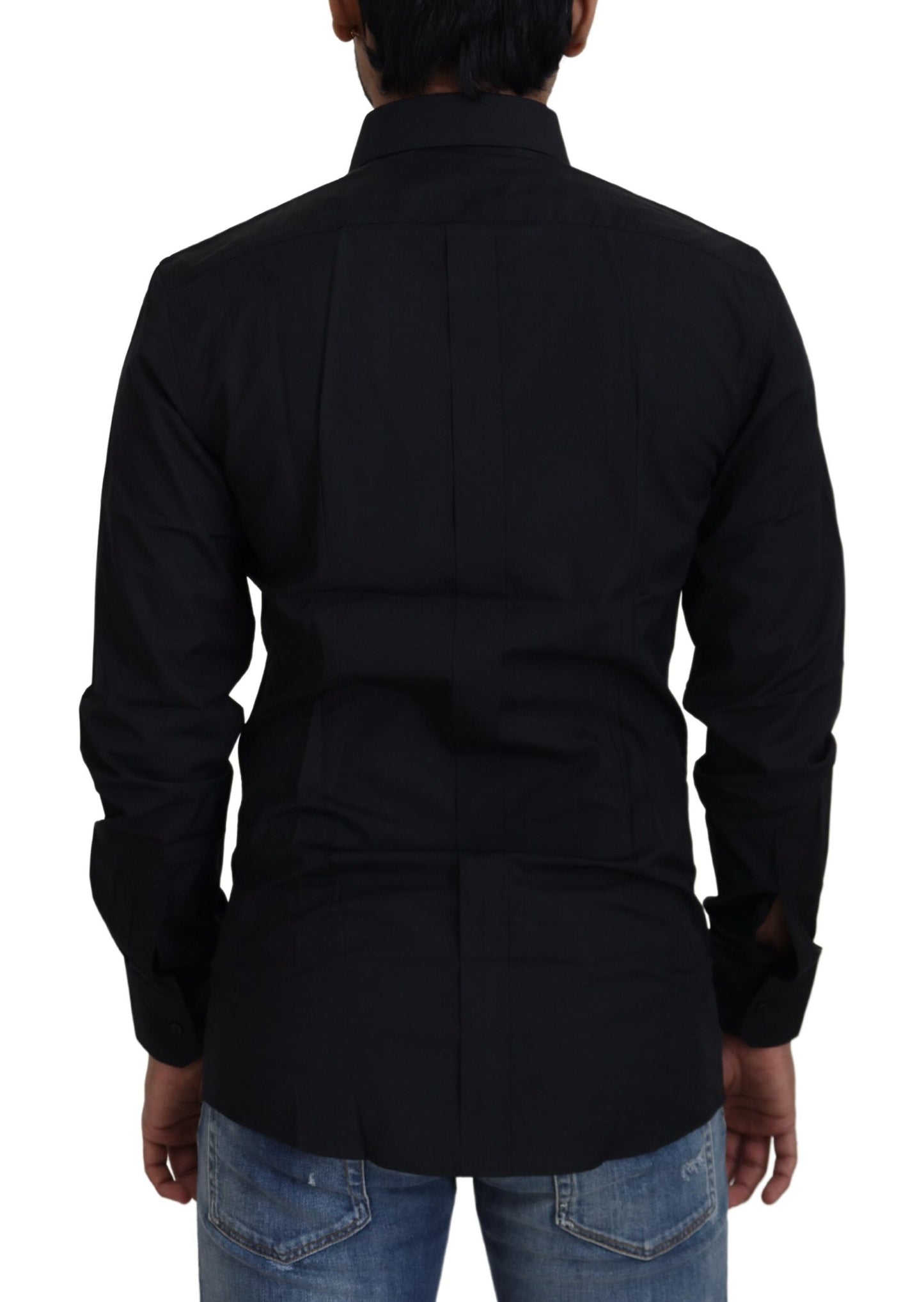Dolce & Gabbana Black Cotton Slim Fit Formal Dress GOLD Shirt by Dolce & Gabbana