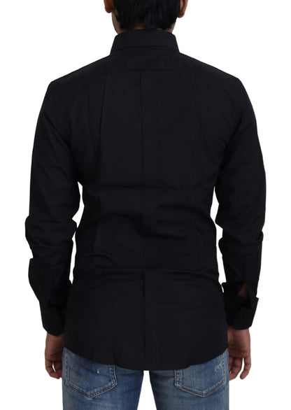 Dolce & Gabbana Black Cotton Slim Fit Formal Dress GOLD Shirt by Dolce & Gabbana