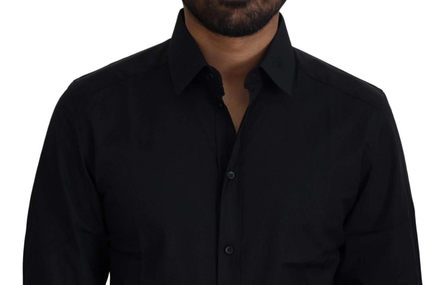 Dolce & Gabbana Black Cotton Slim Fit Formal Dress GOLD Shirt by Dolce & Gabbana