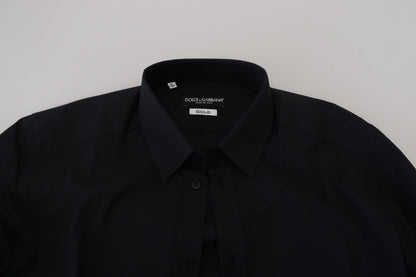 Dolce & Gabbana Black Cotton Slim Fit Formal Dress GOLD Shirt by Dolce & Gabbana