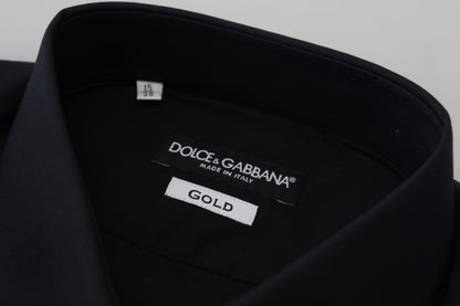 Dolce & Gabbana Black Cotton Slim Fit Formal Dress GOLD Shirt by Dolce & Gabbana