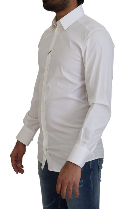 Dolce & Gabbana White Cotton Slim Fit Formal Dress GOLD Shirt by Dolce & Gabbana