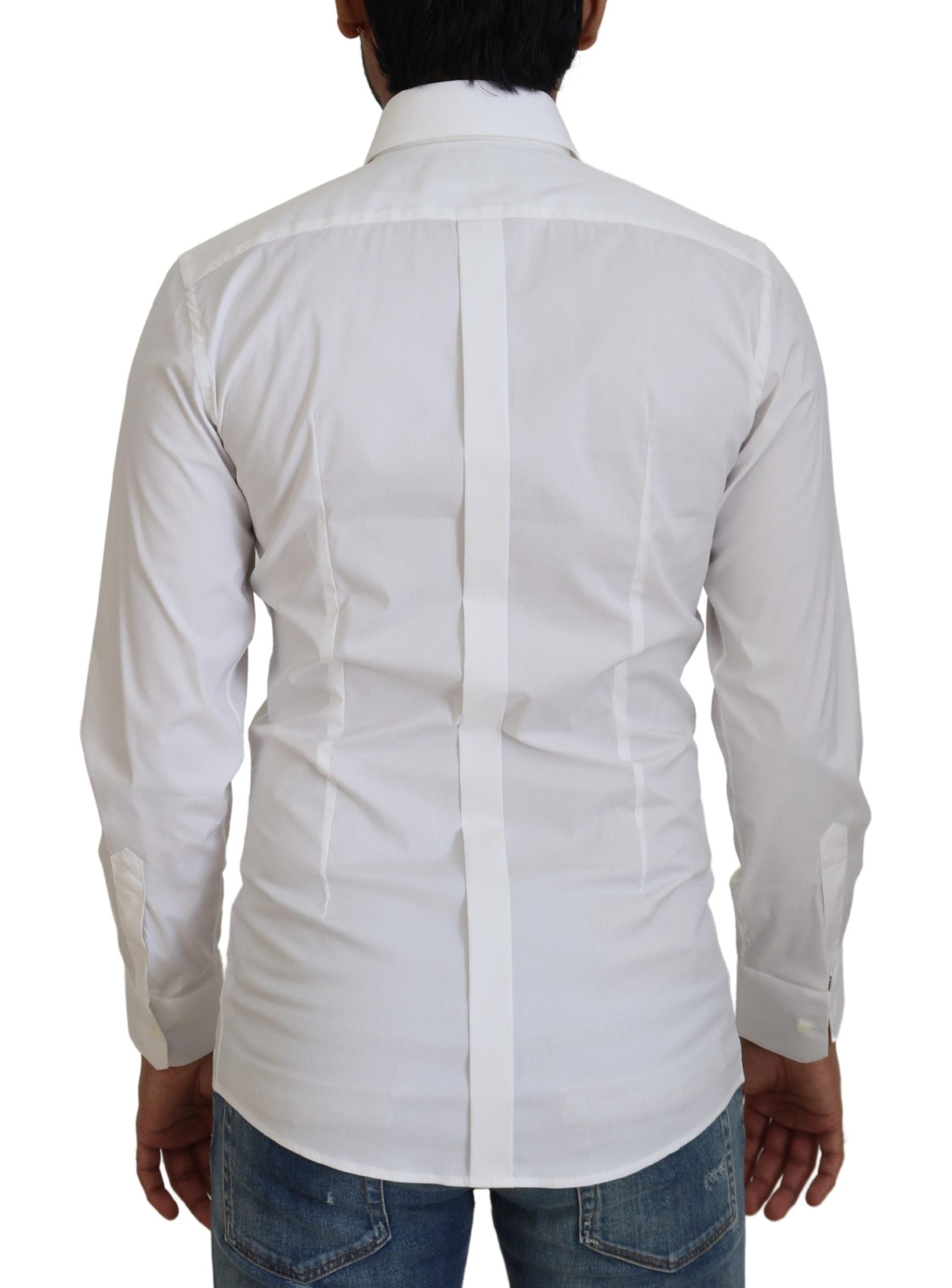 Dolce & Gabbana White Cotton Slim Fit Formal Dress GOLD Shirt by Dolce & Gabbana