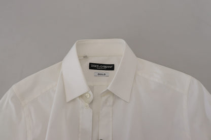 Dolce & Gabbana White Cotton Slim Fit Formal Dress GOLD Shirt by Dolce & Gabbana