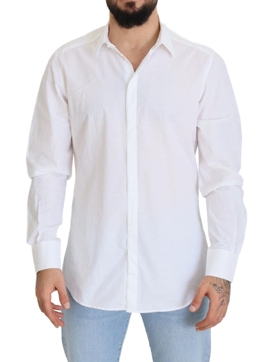 Dolce & Gabbana White Cotton Slim Fit Formal Dress GOLD Shirt by Dolce & Gabbana