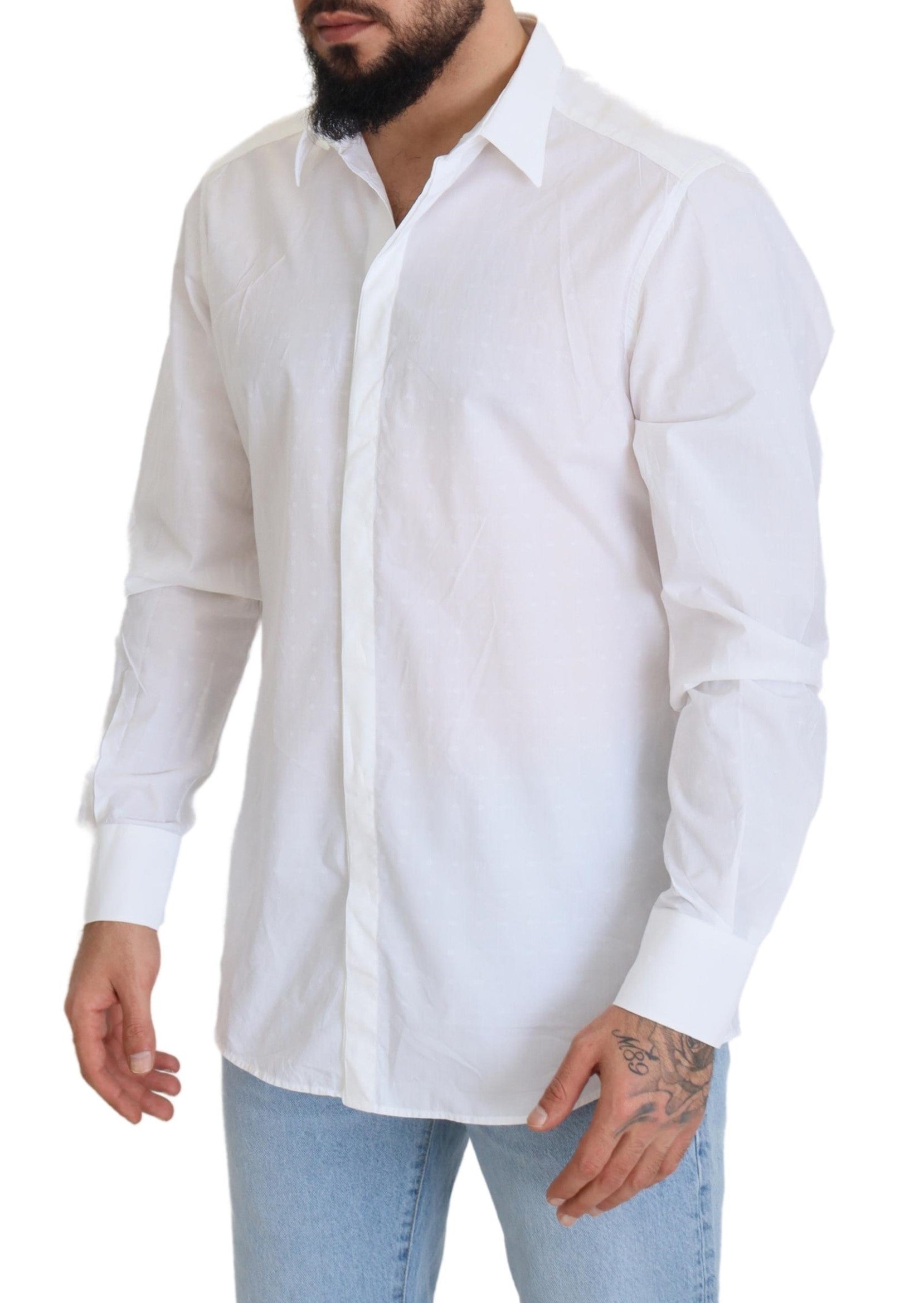 Dolce & Gabbana White Cotton Slim Fit Formal Dress GOLD Shirt by Dolce & Gabbana