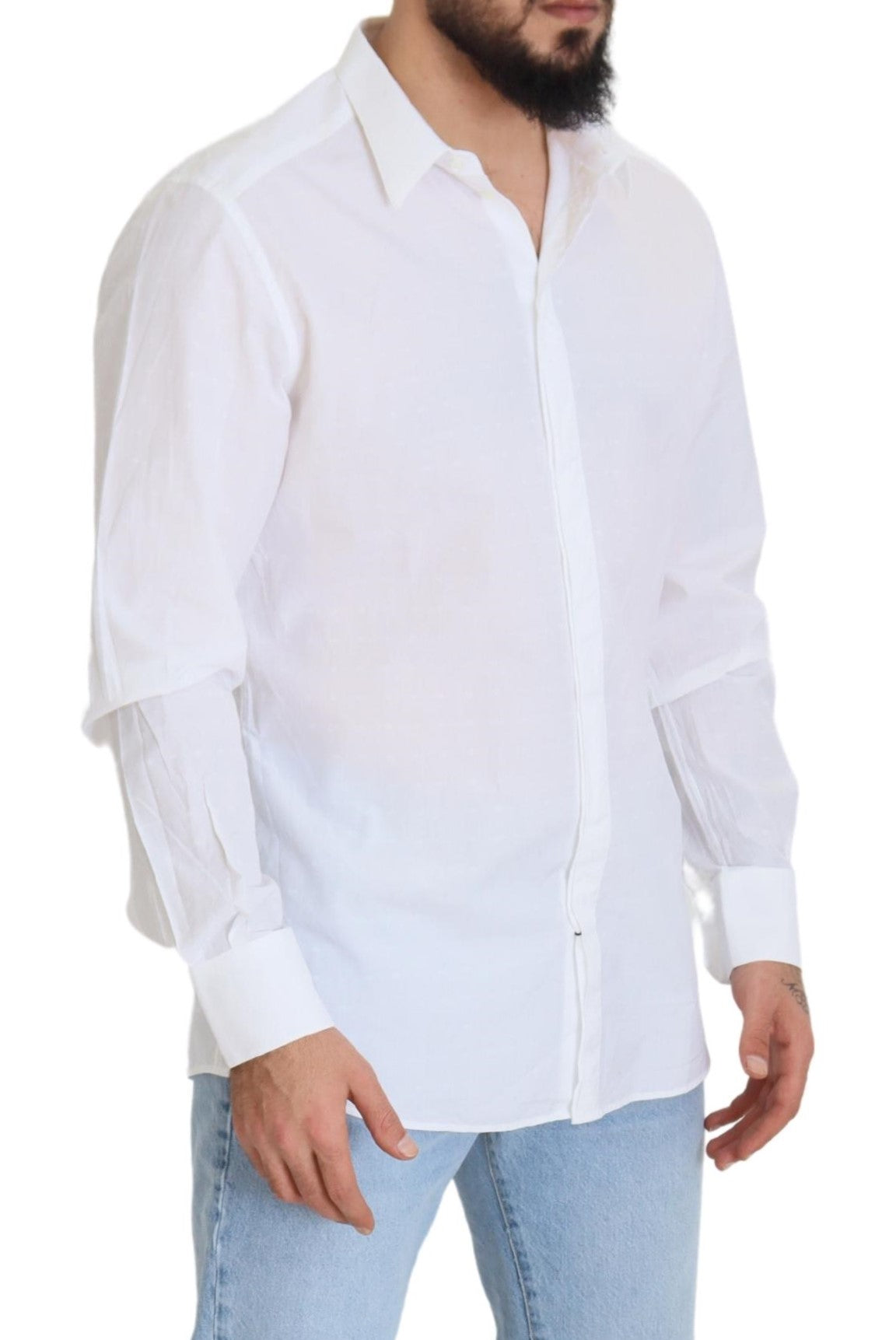 Dolce & Gabbana White Cotton Slim Fit Formal Dress GOLD Shirt by Dolce & Gabbana