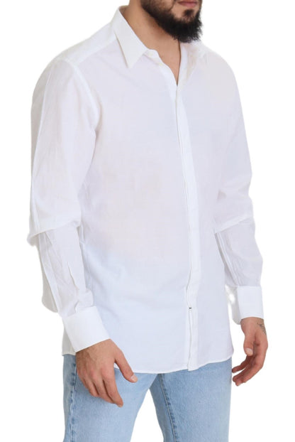 Dolce & Gabbana White Cotton Slim Fit Formal Dress GOLD Shirt by Dolce & Gabbana
