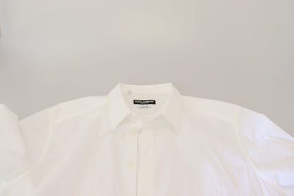 Dolce & Gabbana White Cotton Slim Fit Formal Dress GOLD Shirt by Dolce & Gabbana