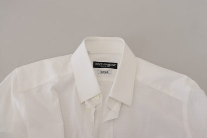Dolce & Gabbana White Cotton Slim Fit Formal Dress GOLD Shirt by Dolce & Gabbana