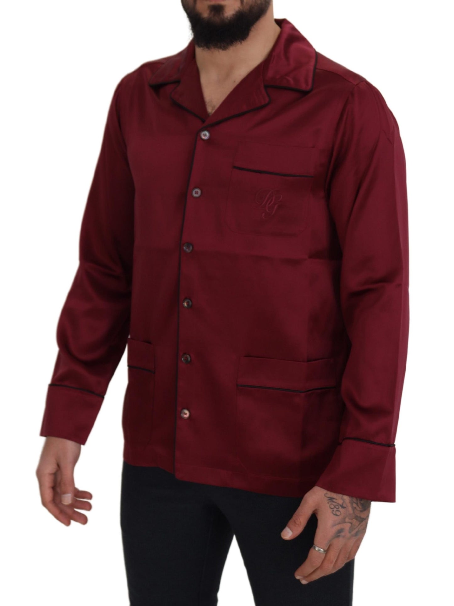 Dolce & Gabbana Red Silk Lounge Top Pajama Sleepwear Shirt by Dolce & Gabbana