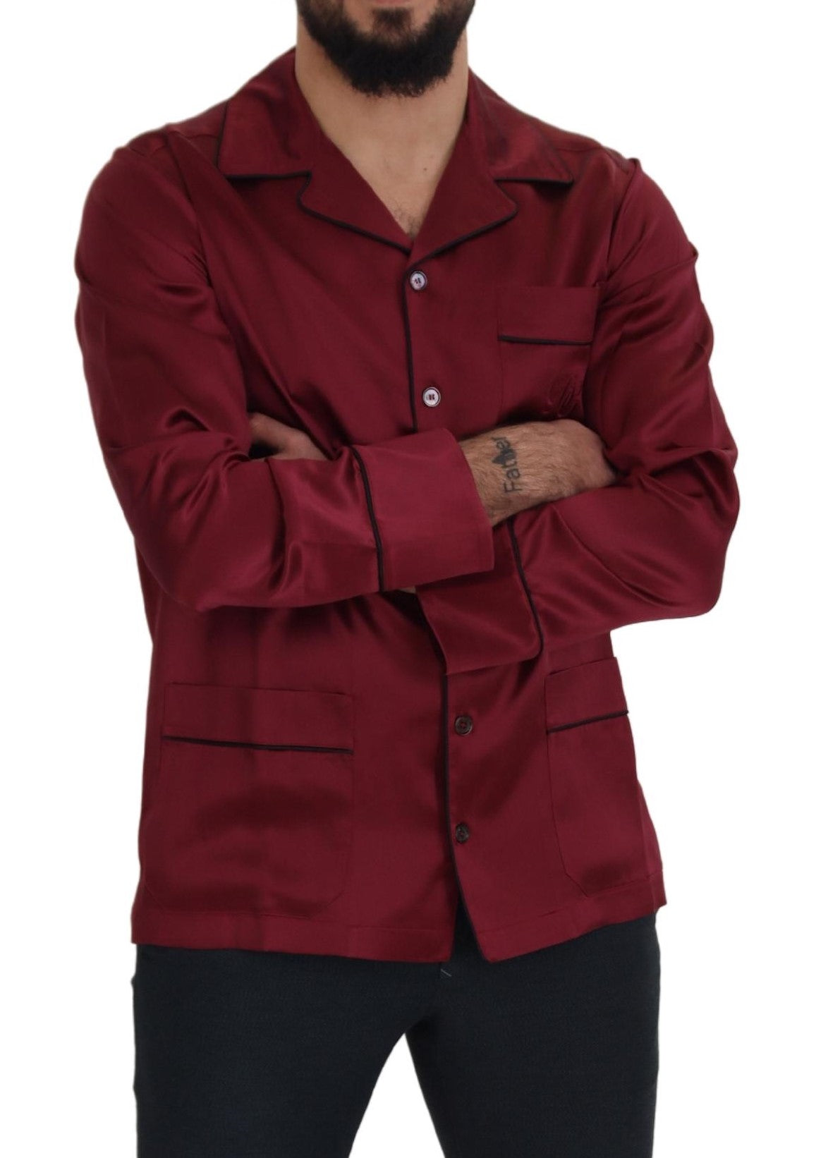 Dolce & Gabbana Red Silk Lounge Top Pajama Sleepwear Shirt by Dolce & Gabbana