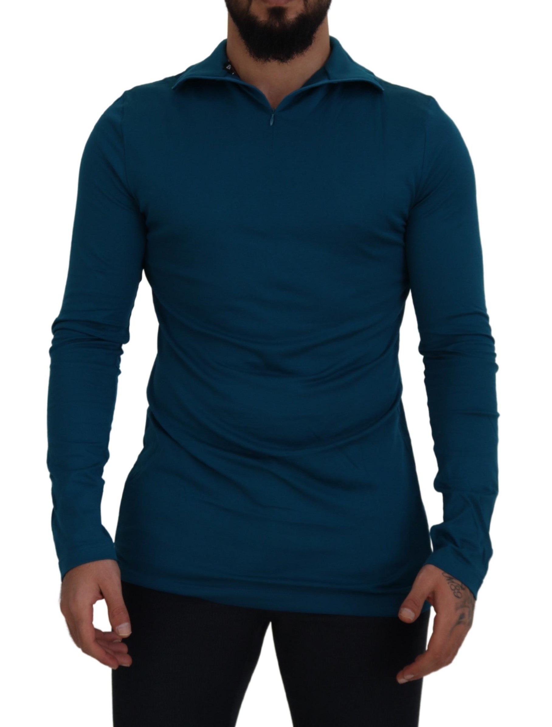 Dolce & Gabbana Blue Cotton Collared Slim Pullover Sweater by Dolce & Gabbana