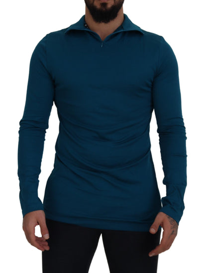 Dolce & Gabbana Blue Cotton Collared Slim Pullover Sweater by Dolce & Gabbana