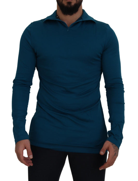 Dolce & Gabbana Blue Cotton Collared Slim Pullover Sweater by Dolce & Gabbana