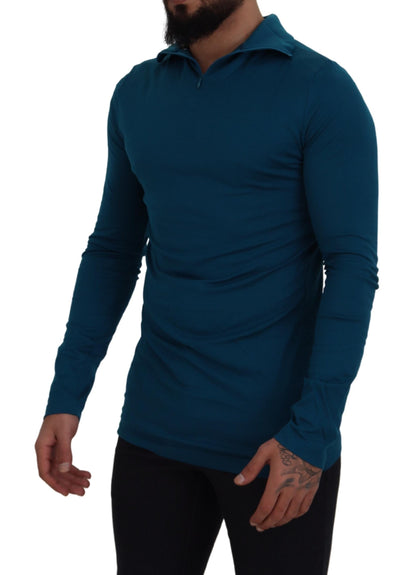 Dolce & Gabbana Blue Cotton Collared Slim Pullover Sweater by Dolce & Gabbana