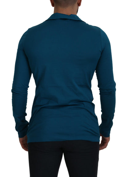 Dolce & Gabbana Blue Cotton Collared Slim Pullover Sweater by Dolce & Gabbana