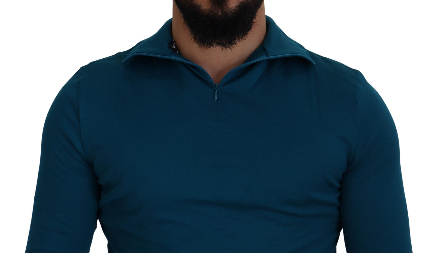 Dolce & Gabbana Blue Cotton Collared Slim Pullover Sweater by Dolce & Gabbana