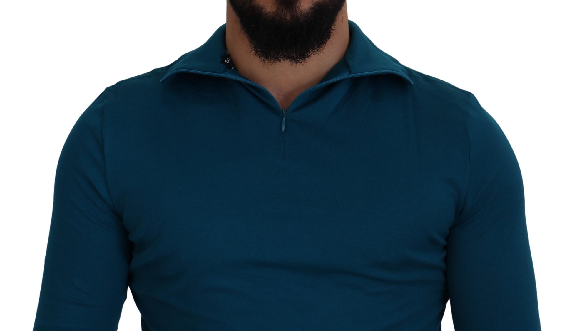 Dolce & Gabbana Blue Cotton Collared Slim Pullover Sweater by Dolce & Gabbana