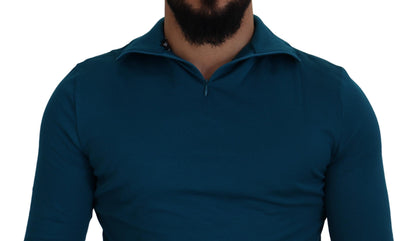 Dolce & Gabbana Blue Cotton Collared Slim Pullover Sweater by Dolce & Gabbana