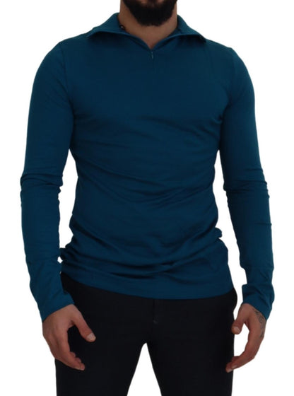 Dolce & Gabbana Blue Cotton Collared Slim Pullover Sweater by Dolce & Gabbana