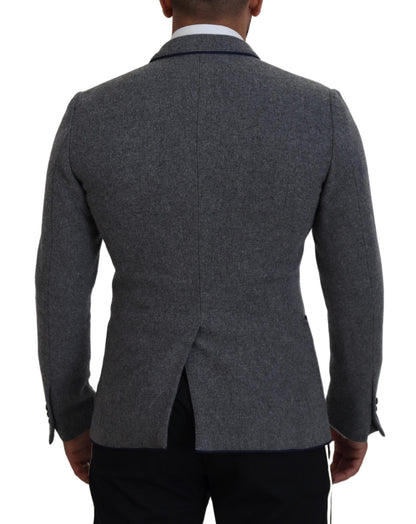 Blazer élégant en laine grise Dolce &amp; Gabbana avec broderie rose bleue