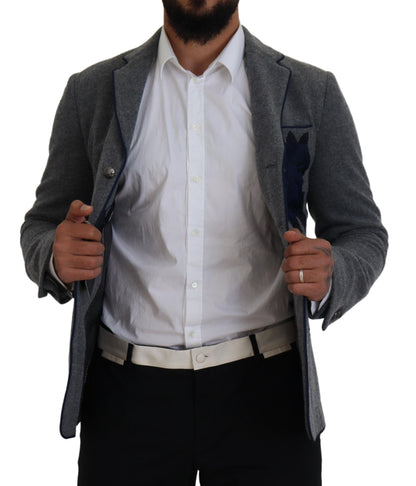 Blazer élégant en laine grise Dolce &amp; Gabbana avec broderie rose bleue