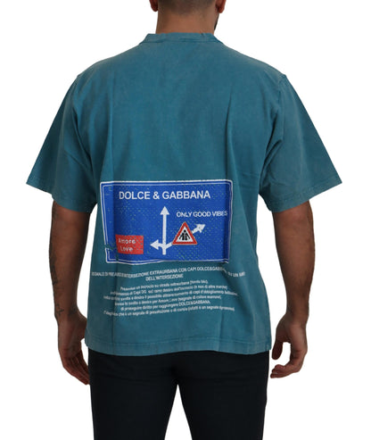 T-shirt élégant à col ras du cou en coton Dolce &amp; Gabbana bleu