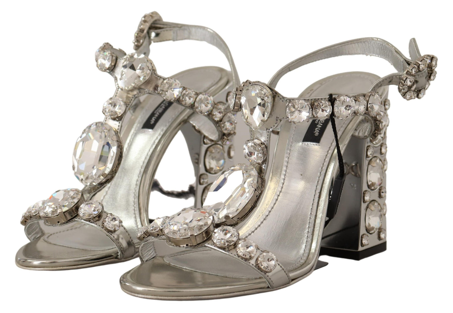 Dolce &amp; Gabbana Silver Crystals Strap Buckle High Heel Sandals